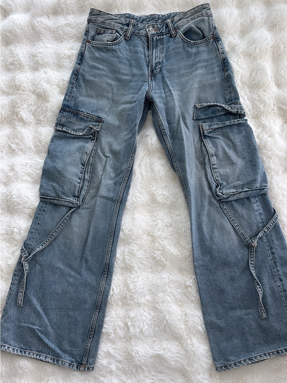 Zara Light Medium Wash Cargo Denim Jeans
